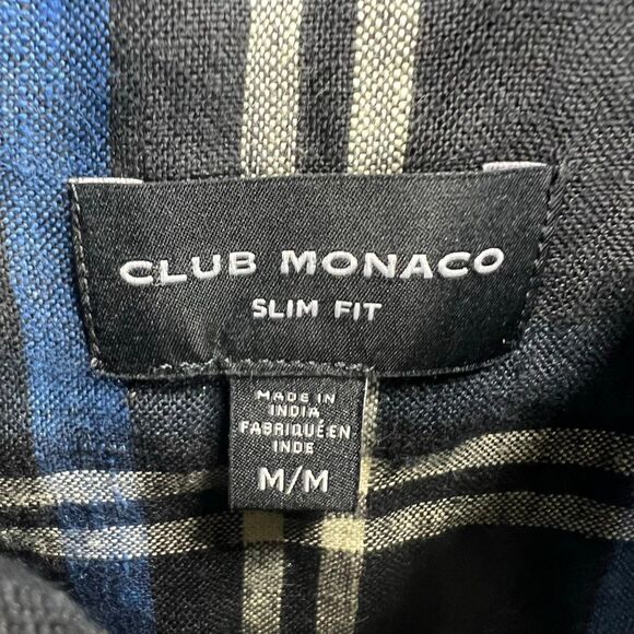 Club Monaco Black Multi Long Sleeve Plaid 100% Linen Button Up Shirt Mens Medium - Picture 13 of 14